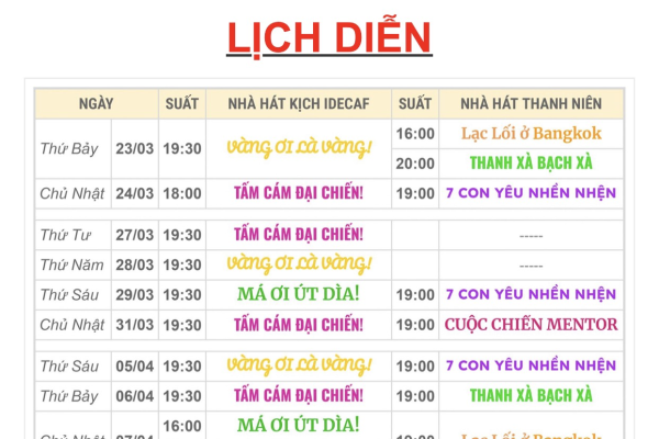 Lịch diễn SK IDECAF