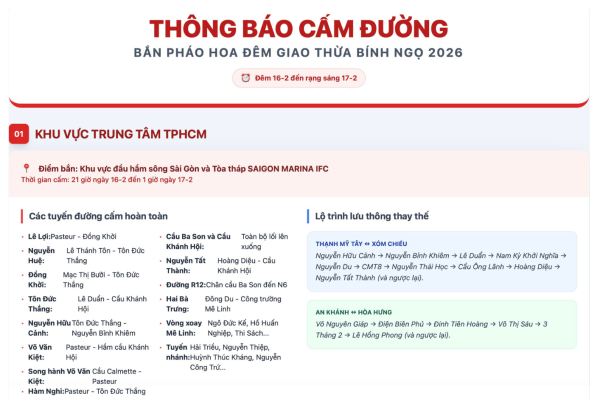 Bà con TPHCM chú ý khi lưu thông ngày hôm nay 29 Tết - ngày 16/02/2026