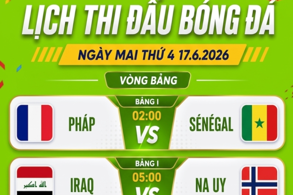 KỲ 33: Lịch thi đấu World Cup ngày 17/6/2026